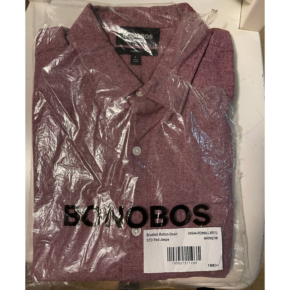 Bonobos Brushed Flannel Button Down Shirt $110 Red Jasper Long Sleeve NWT Large - Picture 2 of 8